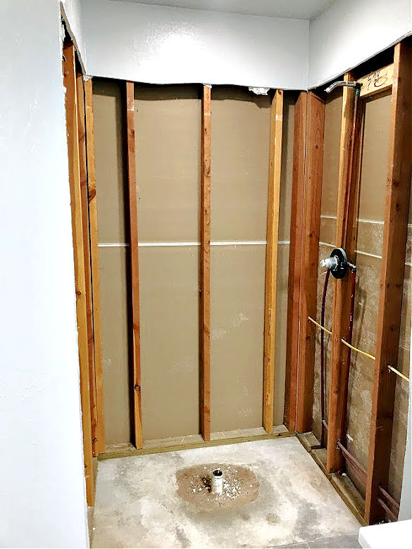 shower with sheetrock removed